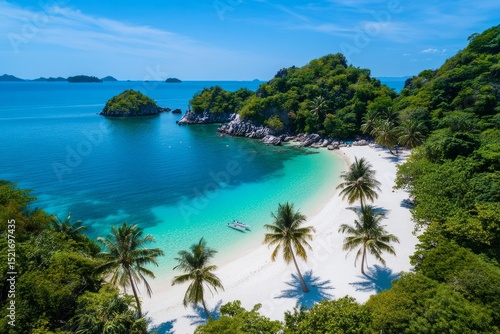 Beautiful Tropical Beach With Clear Waters and Lush Greenery in a Serene Coas...