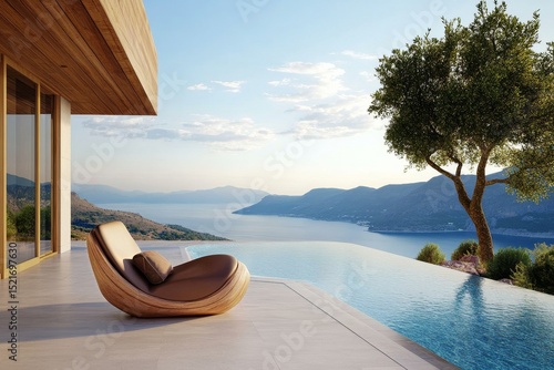 Luxurious Infinity Pool With Stunning Ocean View and Modern Lounge Chair at S...