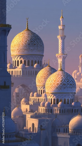 Majestic Domes and Minarets at Sunset in an Ancient City With Golden Light.