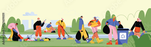 Volunteers collect trash in city park, clean up