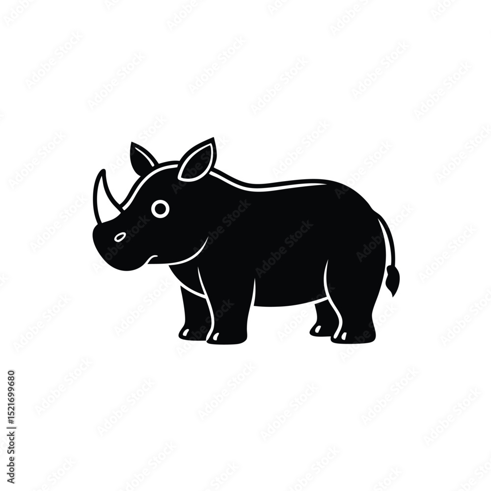 Black Silhouette of a Rhino Standing on White Background Illustration Black Silhouette of a Rhino Standing on White Background Illustration