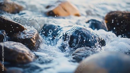 Ocean Waves Splashing over Rocks on Shore