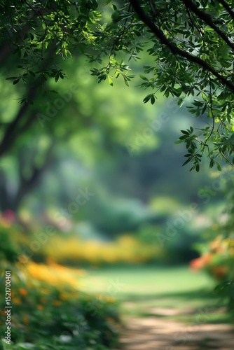 Lush Greenery and Vibrant Flowers Flourish in a Tranquil Garden During the Ea...