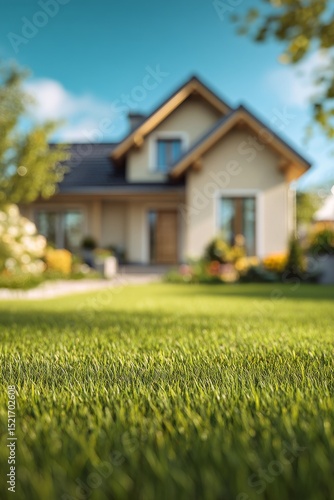 Bright Sunny Day Showcasing Vibrant Green Grass in a Serene Residential Area ...