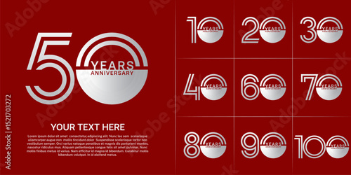 Anniversary set design with double line number. silver color for celebration event