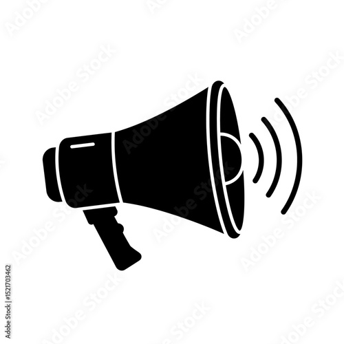 Megaphone Icon Solid Black Glyph Style Cone Shape Silhouette Showcasing Sound Waves For Announcement Or Communication Symbol