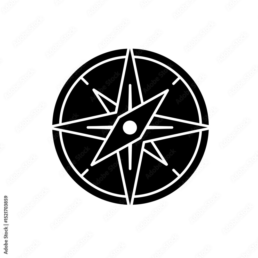 Compass Icon Solid Black Glyph Style Compass Rose Silhouette Showcasing North Needle For Direction Or Guidance Symbol Compass Icon Solid Black Glyph Style Compass Rose Silhouette Showcasing North Needle For Direction Or Guidance Symbol
