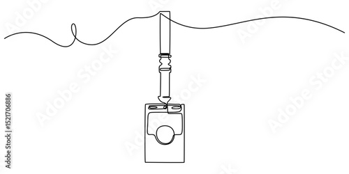 Continuous line drawing badges id cards holders isolated on white background. Vector illustration, man shows her badge, which hangs around his neck - one line drawing. concept correspondent with badge