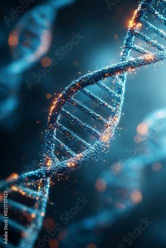 Captivating Close-Up of a Vibrant DNA Double Helix Structure Illuminated in B...