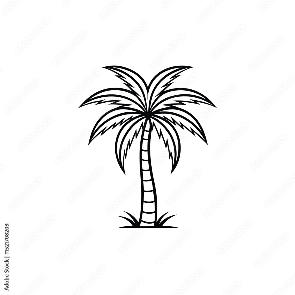 Obraz premium Palm tree line art vector icon illustration on white background.