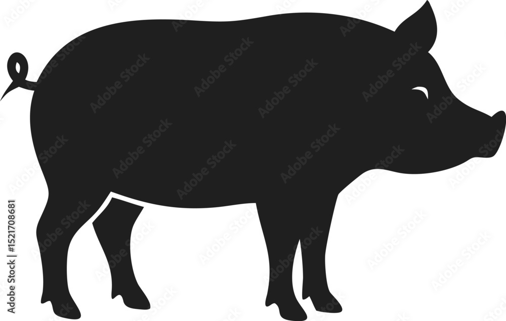 Fototapeta premium Black pig silhouette depicting a domestic farm animal with a curly tail