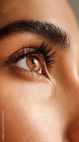 Captivating Close-Up of an Eye Featuring Brown Iris and Long Lashes With Natu...