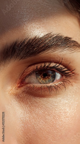 Captivating Close-Up of an Eye Featuring Brown Iris and Long Lashes With Natu...