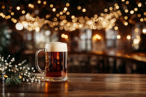 Enjoying a Cold Beer at a Cozy Pub During a Festive Evening Celebration.