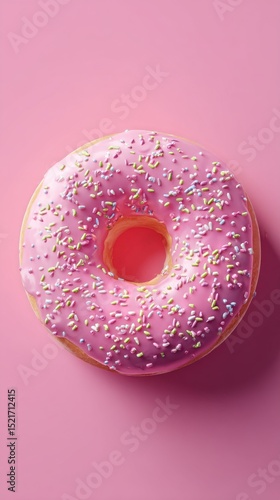 Pink Frosted Donut With Colorful Sprinkles on a Light Pink Background