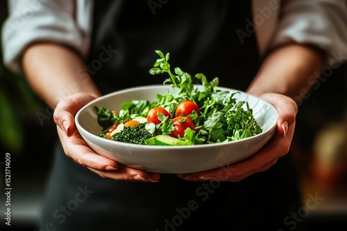 Fresh Vegetable Salad Served on a Sunny Kitchen Countertop With Vibrant Color...