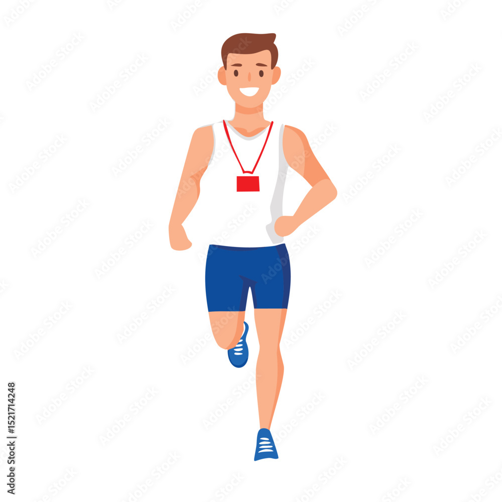 Fototapeta premium Happy male runner jogging wearing id tag