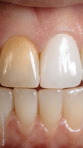 Close-up View of Human Teeth Revealing Shades of Color and Health Status in D...