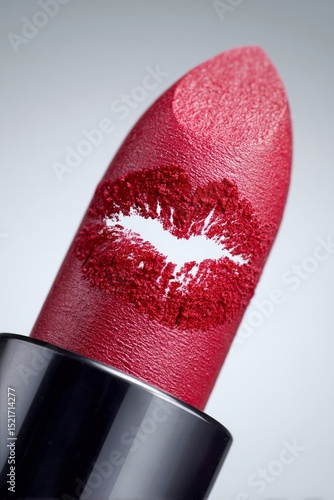 Lipstick Tube With a Kiss Mark on a Bright Background Highlighting Beauty Cos...