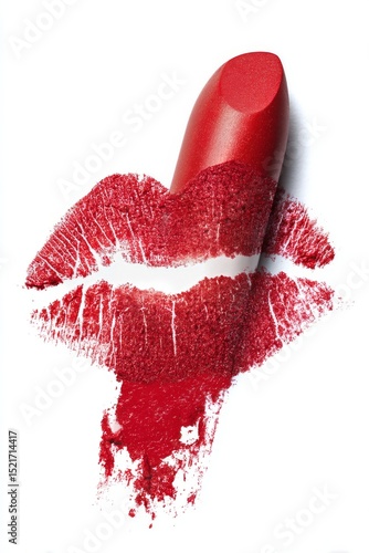 Bright Red Lipstick Leaves a Perfect Kiss Mark on White Paper.