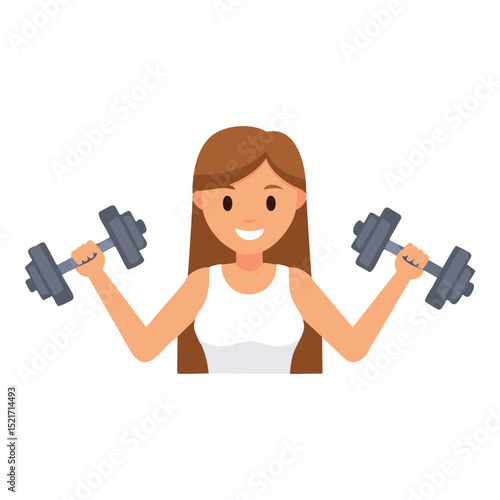 Happy woman lifting weights fitness exercise workout