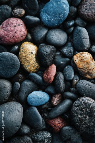Colorful Pebbles on a Beach Showcasing Natures Artistry at Sunrise