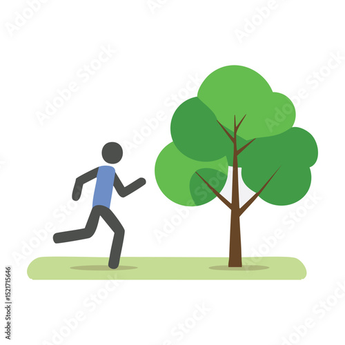 Person jogging past a green tree in a park