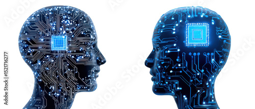 Two ai heads circuitry design isolated on transparent background