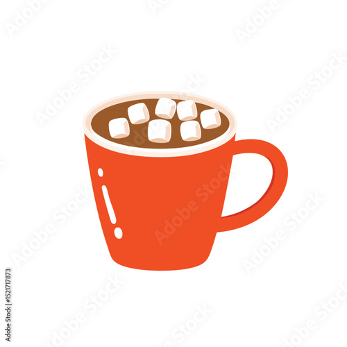 Warm cozy hot chocolate with marshmallows in orange mug