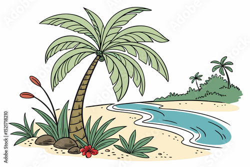 tropical island with palms