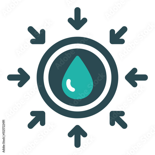 Water Drop with Inward Arrows Icon, Water Collection or Focus Symbol