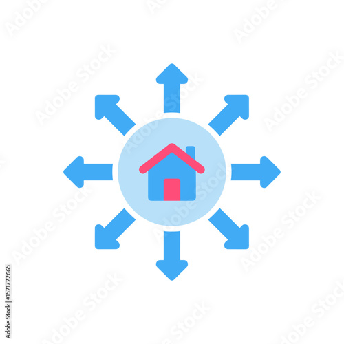 Home Services Distribution Icon with Radiating Arrows, Property Outreach