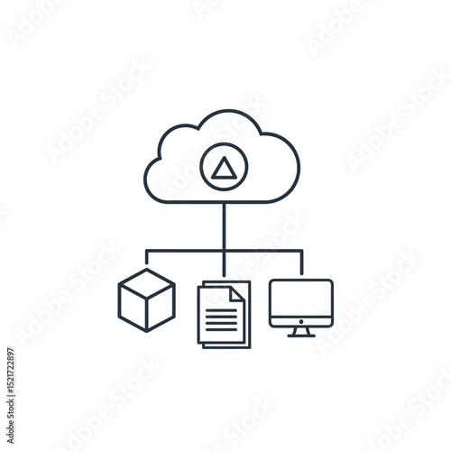 Cloud Computing Services and Data Storage Line Art Icon
