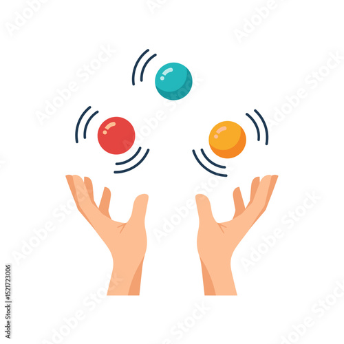Hands Juggling Colorful Balls, Skill and Entertainment Icon