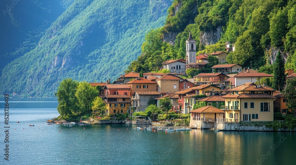 Naklejka premium Quaint villages below add a sense of charm and tranquility