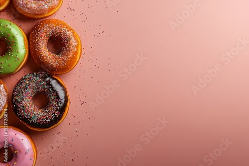 Colorful Assortment of Donuts on a Pink Background for a Delightful Treat.