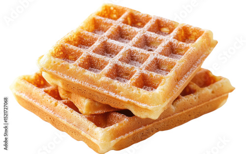 Three waffles stacked on top of each other with powdered sugar on top