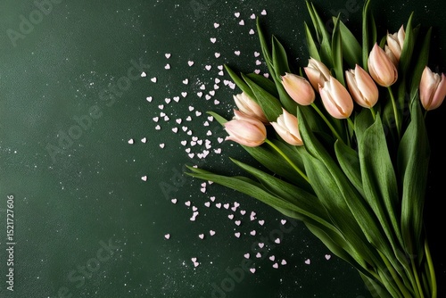 Fresh Tulips and Heart-Shaped Confetti Create a Romantic Setting for a Specia...