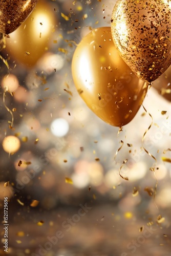 Gold Balloons Float Amidst Sparkling Confetti in a Festive Atmosphere During ...