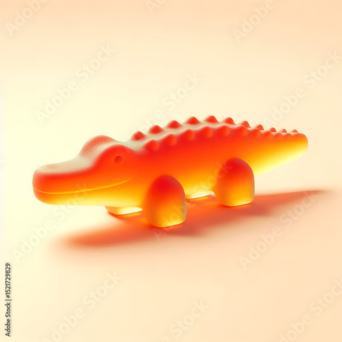 minimal gummy jelly shaped crocodile , 3D , isolated, illustration.