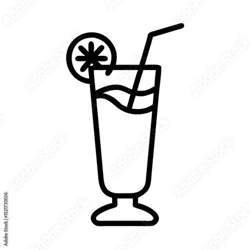 Refreshing tropical cocktail with straw and lemon slice in a classic glass for summertime enjoyment and beachside relaxation illustration