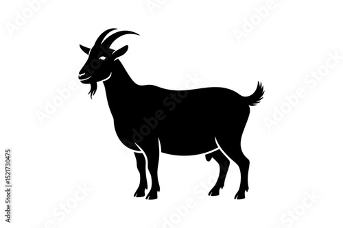 Silhouette of a goat standing in a white background