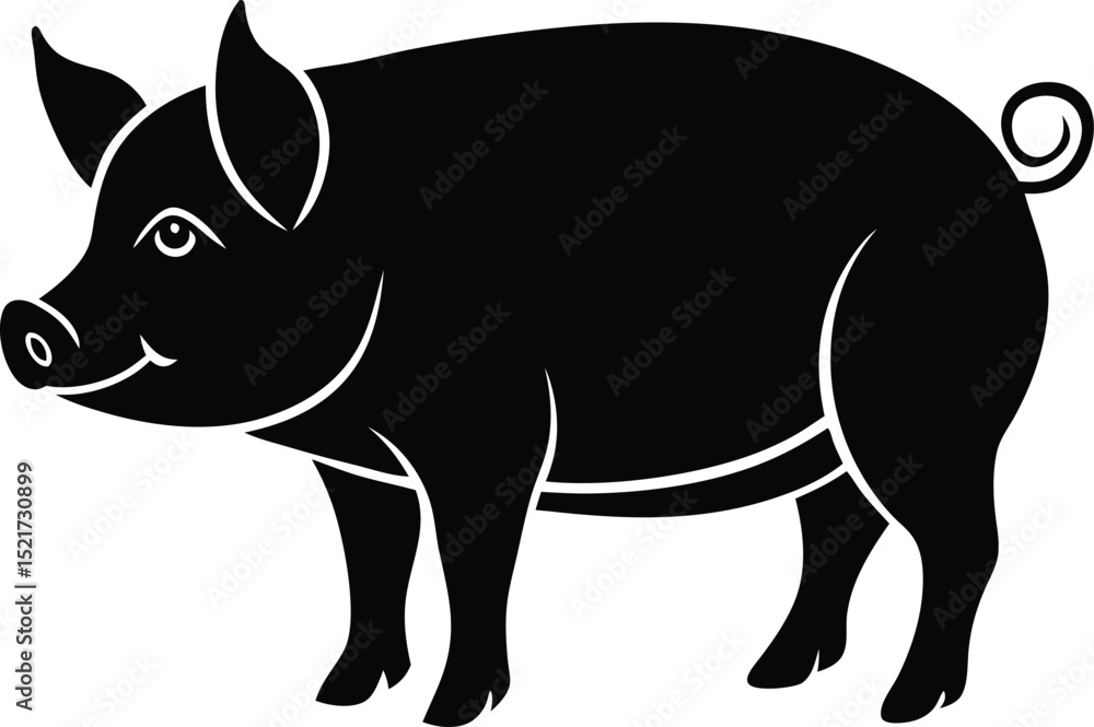 Fototapeta premium Silhouette of a Happy Pig Farm Animal Illustration