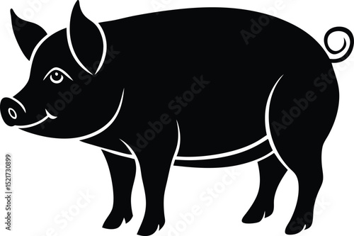 Silhouette of a Happy Pig Farm Animal Illustration
