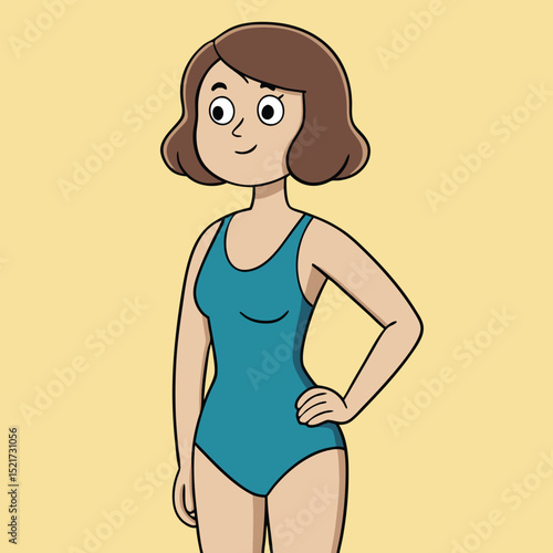 A woman in modest one-piece swimwear, showing confidence, comfort, and appropriate beach style.