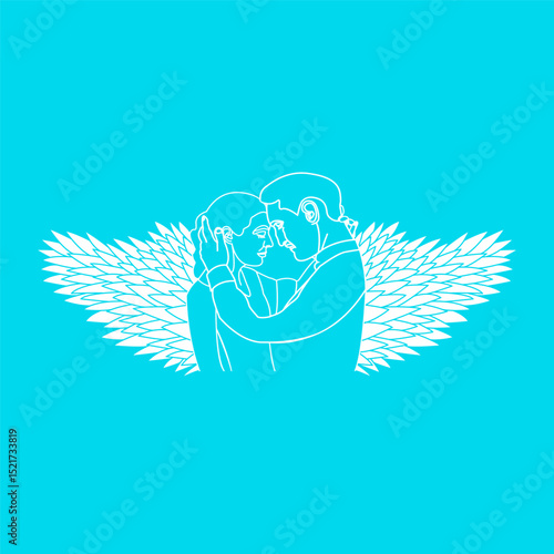 Couple Angel Wings Continuous Line