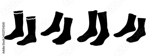 Collection of Black Sock and Stocking Silhouettes - Fashion and Holiday Design Elements