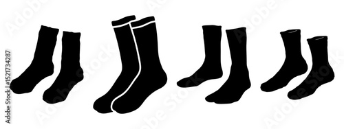 Collection of Black Sock and Stocking Silhouettes - Fashion and Holiday Design Elements