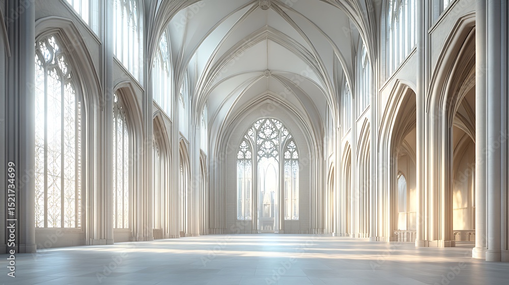 Detailed visualization of Gothic architecture showcasing pointed arches intricate tracery and flying buttresses in a grand cathedral setting Detailed visualization of Gothic architecture showcasing pointed arches intricate tracery and flying buttresses in a grand cathedral setting