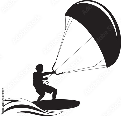 Thrilling Kiteboarding Adventure Silhouette of a Rider Soaring Over Waves